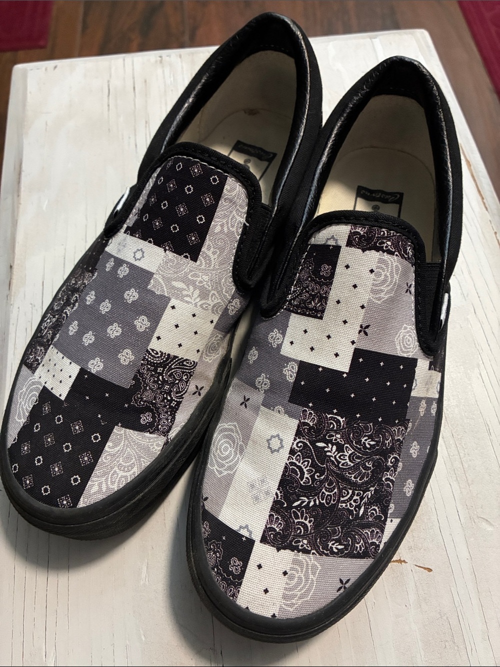 Vans Women's Patchwork Slip-On Sneakers - Black & White